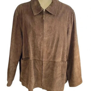 LOOK EAST Genuine Leather Suede Brown Jacket Size 2X